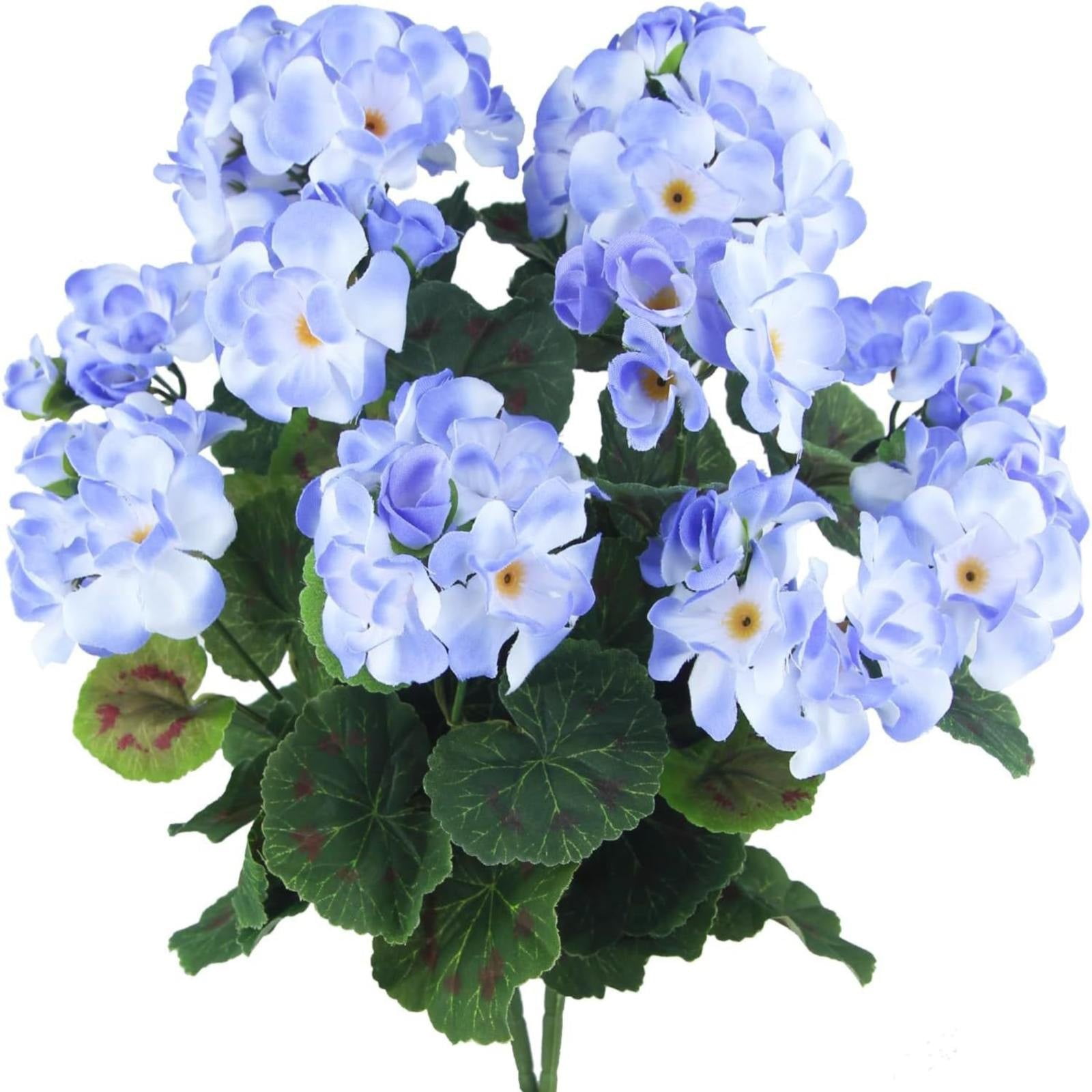 Blue, 1 Pc Artificial Geranium Flowers for Outdoors Silk Flowers Outside UV Resistant Red Fake Geraniums Bush Faux Flowers for Planter Outdoor Decor Indoor Garden Patio Table Centerpiece 13.7 Inch