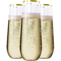 12PCS Stemless Plastic Champagne Flutes, 9 Oz Gold Rim Clear Plastic Toasting Glasses Shatterproof Cocktail Cups Mimosa Cups Stemless Glass Plastic Glasses Disposable for Wedding Parties & Shower