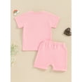 thumbnail image 5 of FEORJGP Toddler Girl Summer Daily Outfit Infant Baby 0-3Y Short Sleeve T-Shirts Letter Print Shirt Crew Neck Tops and Elastic Waist Drawstring Shorts Newborn Loose Casual 2Pcs Clothes Set, 5 of 9