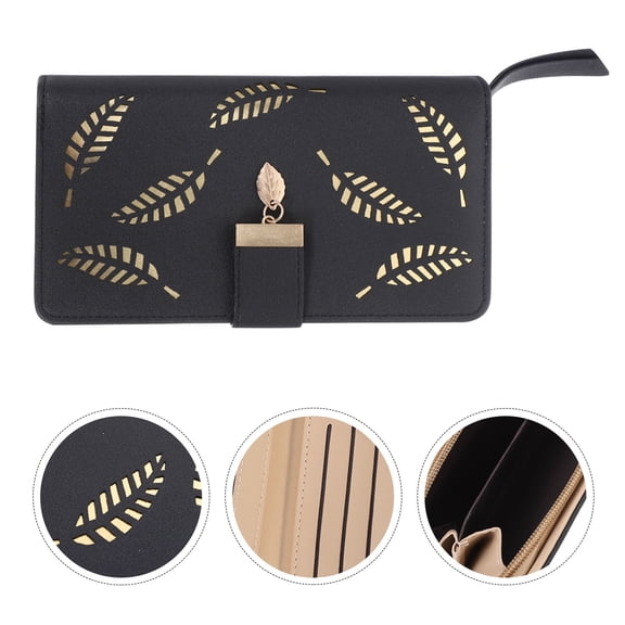 KONTONTY Women's Black PU Clutch Bag with Card Holder, Stylish and Practical for Shopping, Daily Use, and Girls' Outings