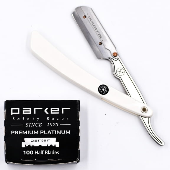 Parker SRW Stainless Steel Straight Edge Barber Razor & 100 Parker Premium Platinum Half Blades