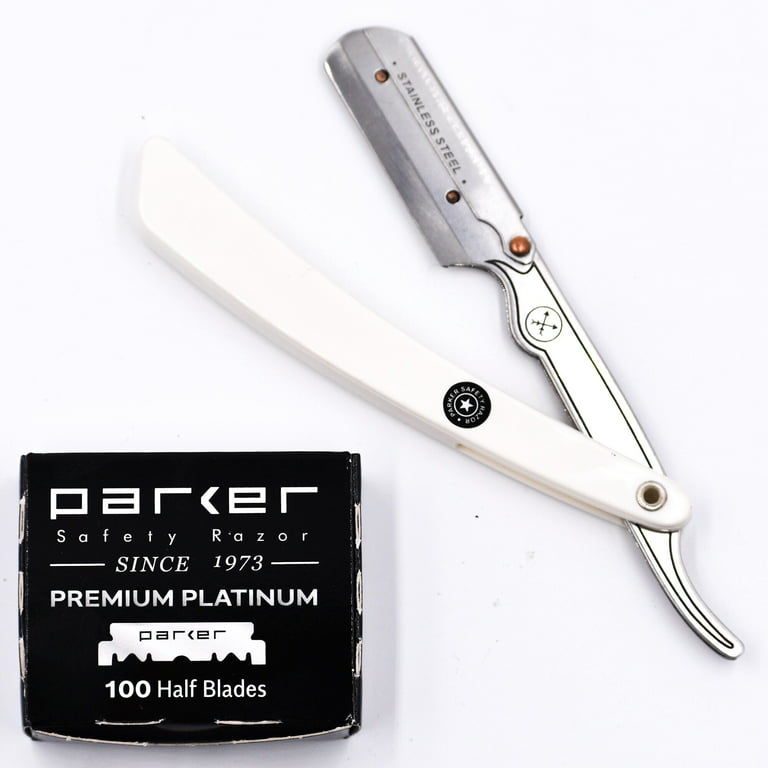Parker SRW Stainless Steel Straight Edge Barber Razor & 100 Parker Premium  Platinum Half Blades 
