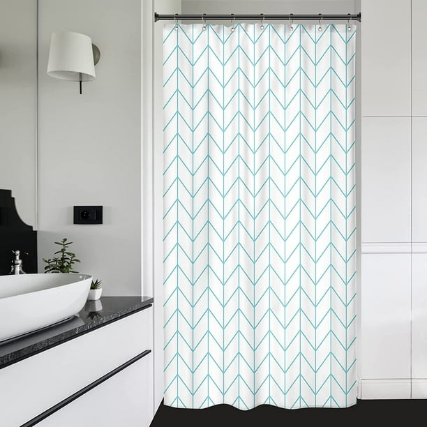 Stall Small Shower Curtain Half Size 36x72 Inch White Aqua Mint Stand