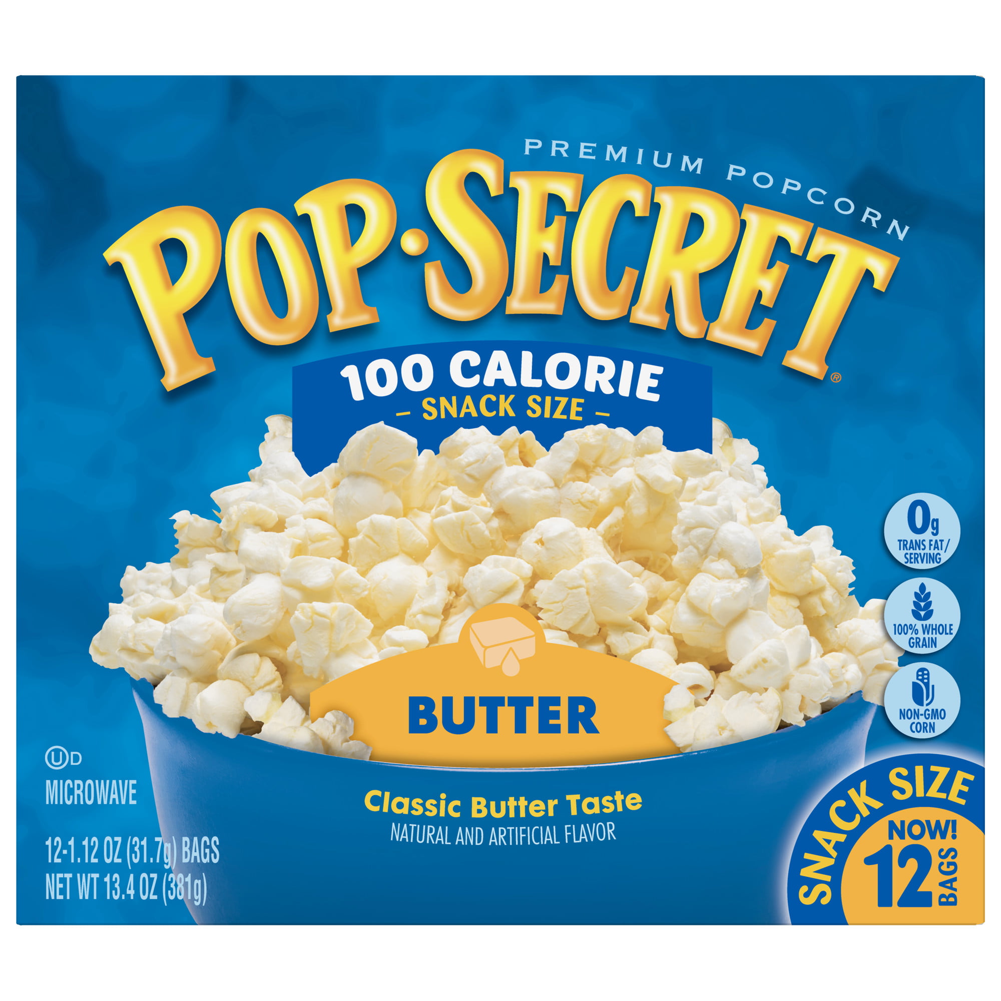 Pop Secret Butter Microwave Popcorn, 100 Calorie 1.12 Oz Bags, 12 Ct