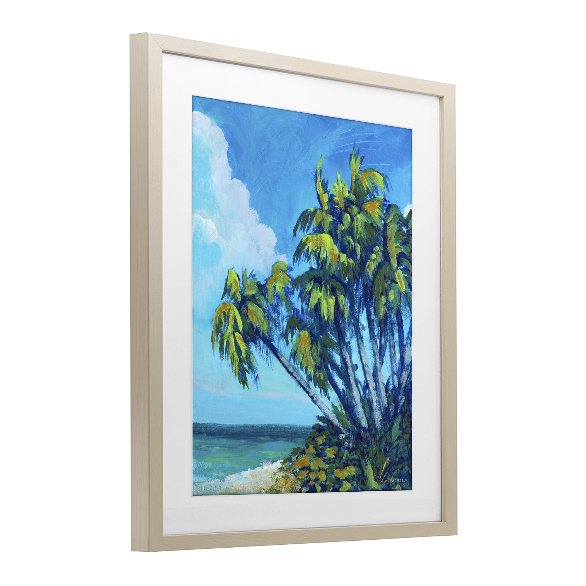 Stupell Industries Cerulean Sky & Palms Birch Framed Print Under Glass, design by Dan Meneely
