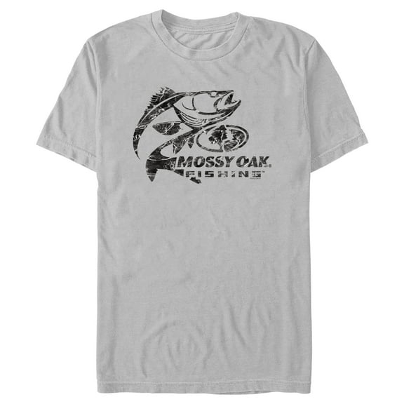 Men's Mossy Oak Bass Fishing Black Logo  Graphic Tee Silver Small