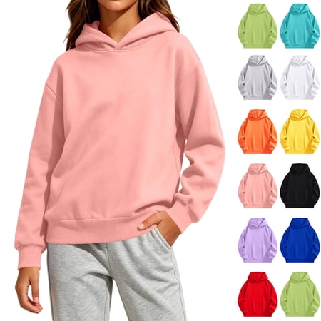 Kids Sweatshirts Dqueduo Kids Pullover Hoodie Girls And Boys Solid Color Long Sleeve Hooded Sweatshirt Casual Basic Jacket Sizes 2-14 Years
