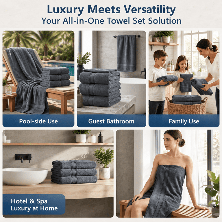 Bath Towel Setton 4 Piece Soft Absorbent - Cool Grey - Walmart.com