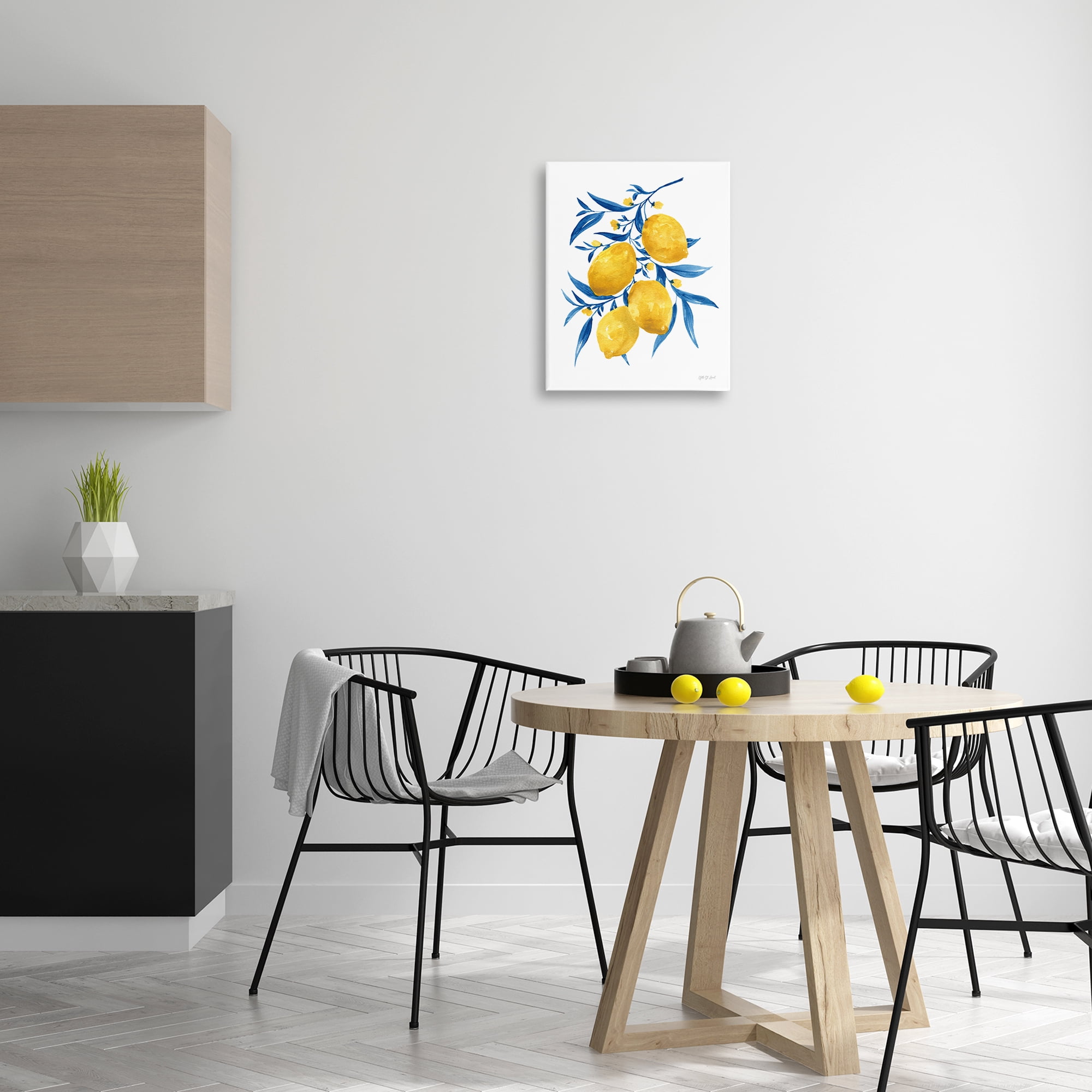Stupell Industries Blue Leaf Lemons Food & Beverage Painting Wrapped Canvas Art Print Wall Art, 16 x 20