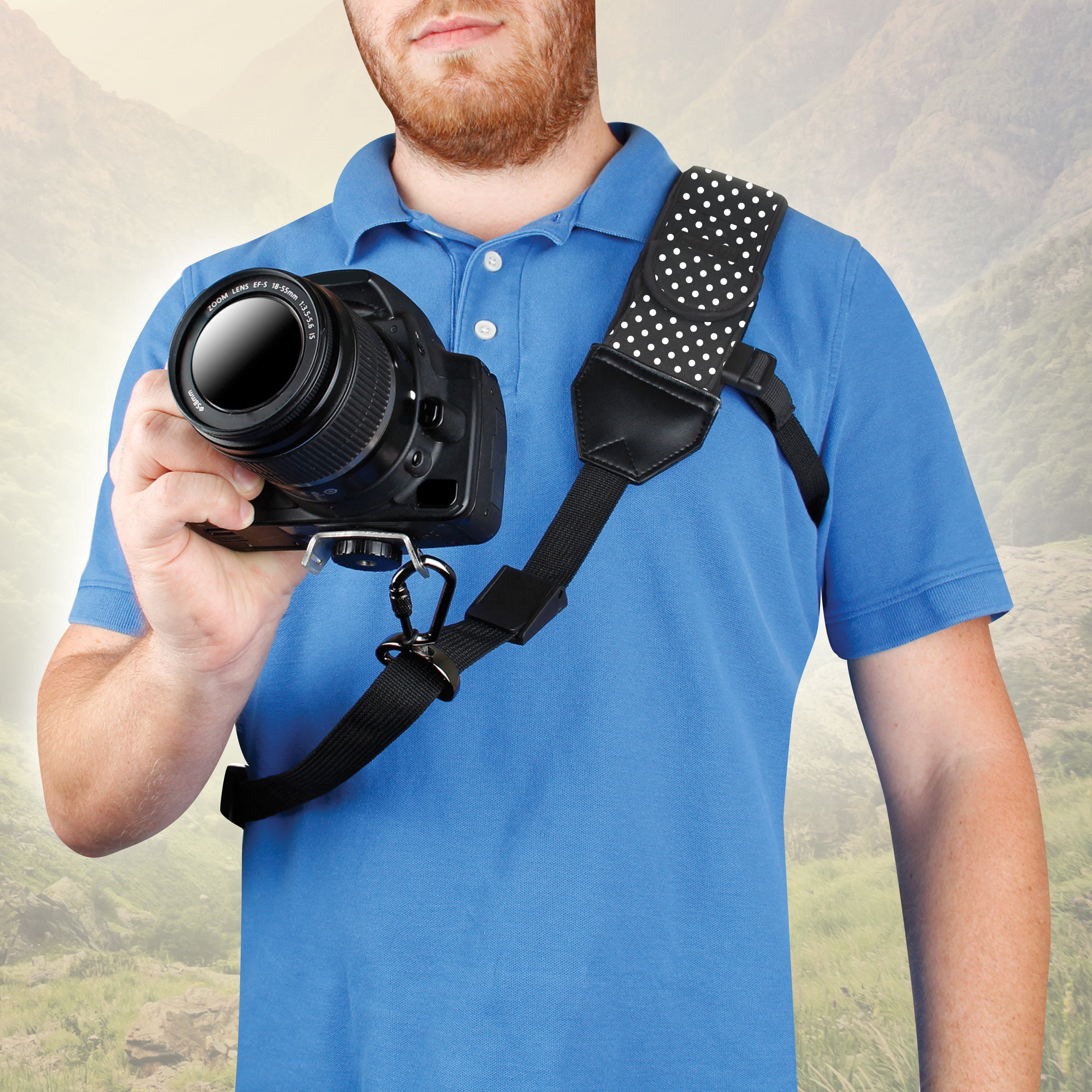 USA GEAR TrueSHOT Rapid Fire Camera Neck Strap Sling, Polka Dot
