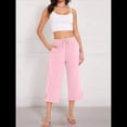 thumbnail image 4 of Pantalones de Cintura Alta para Mujer, Cómodos, Informales, Holgados, con Cordón, Botones y Bolsillos. Rosa S, 4 of 10