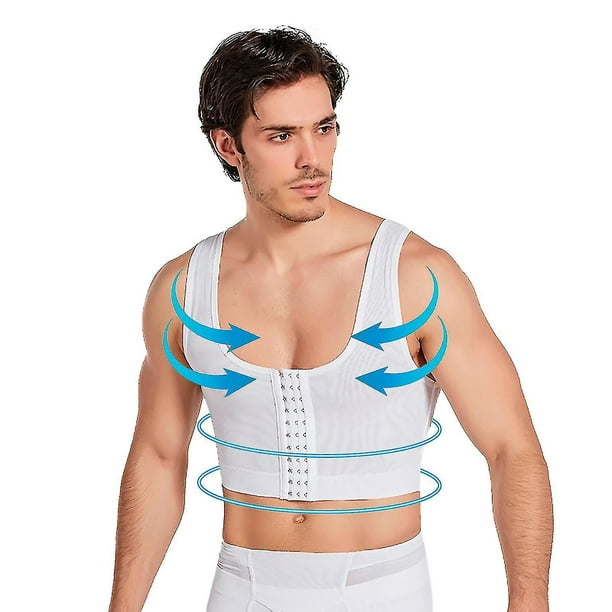 Men's Plastic Chest Vest Corset Chest Flat Chest Bandage Tight Body Shaper  Underwear-40-White
