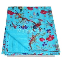 indian bird print cotton kantha quilt Bedding throw sofa coverlet bedspread single size Handmade vintage blanket, 60 X 90 Inche