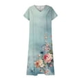 thumbnail image 3 of Womens Fashion Short Sleeve A-Line Dresses Party Summers Loose Fit Floral Print Dress V Neck, 3 of 4