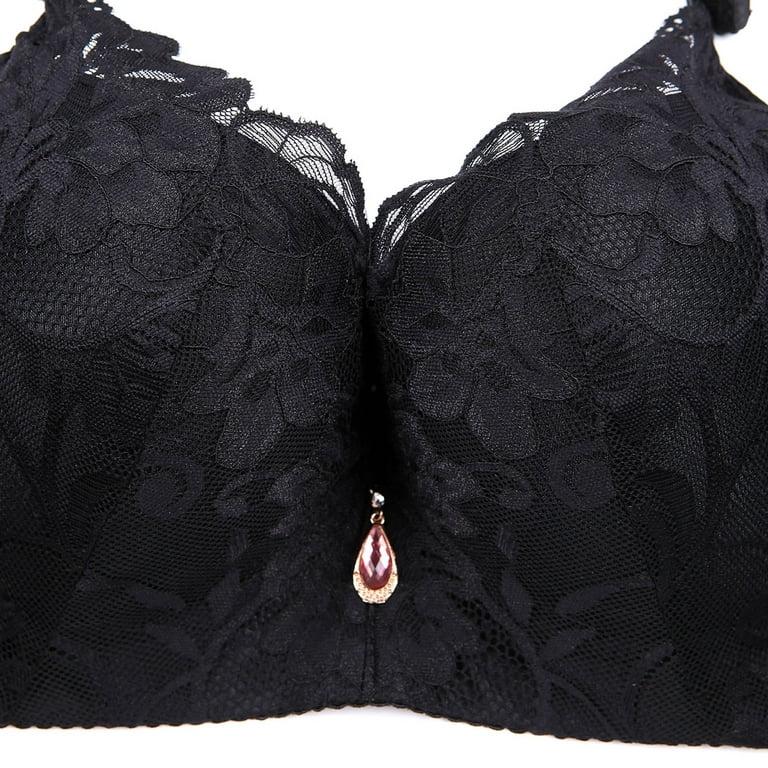 Fsqjgq Large Size Lace Bra for Women Full Cup Push up Gathered Bras Solid  Color Breathable Brassiere Ladies Adjustable Underwear Black 80D