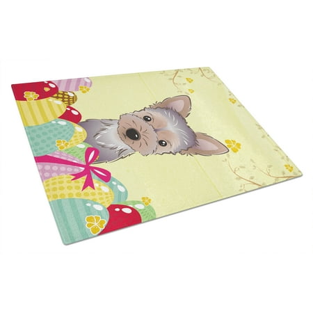

Caroline s Treasures Yorkie Puppy Easter Egg Hunt Glass Cutting Board Large