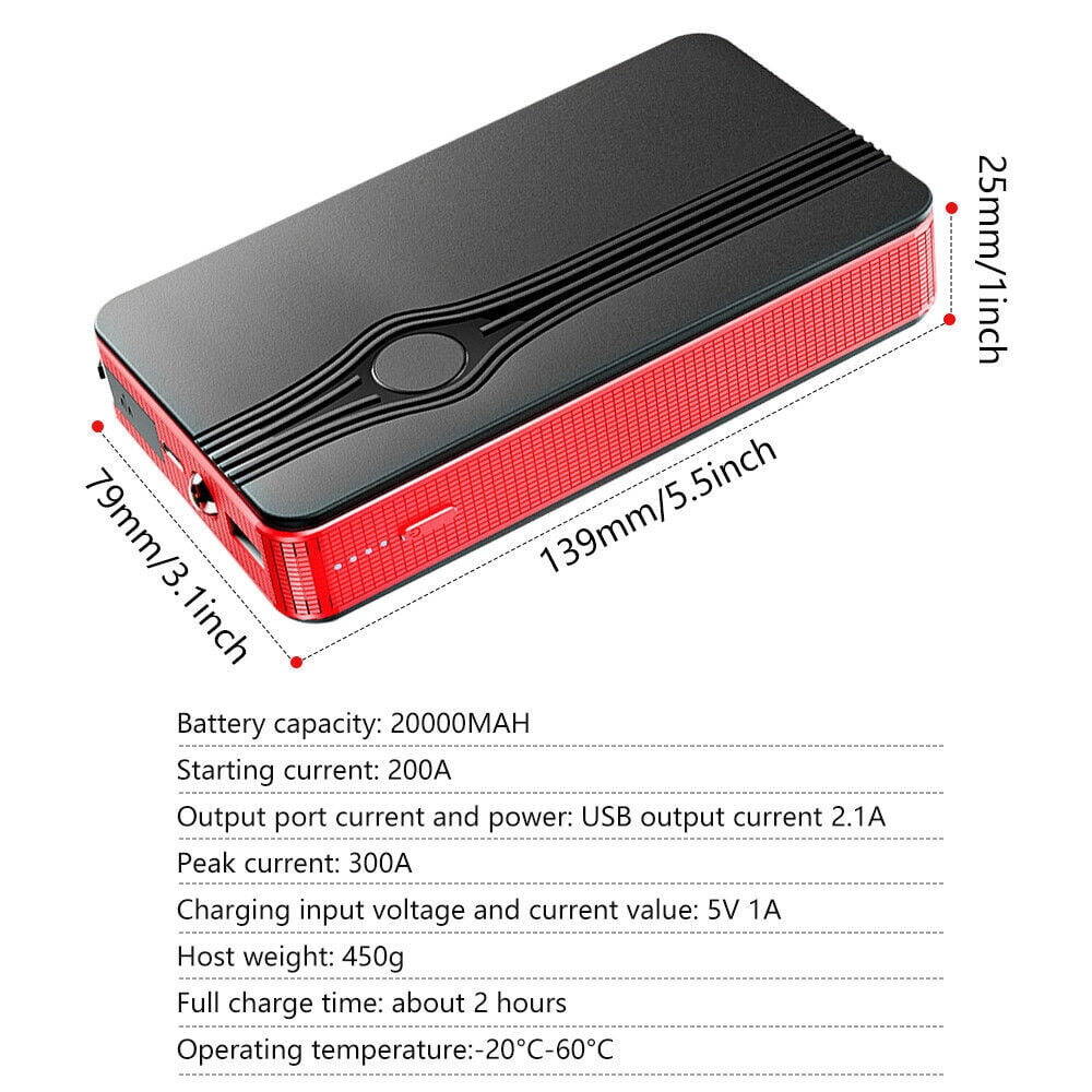 20000mAh 12V Car Jump Starter Portable USB Power Bank Battery Booster Clamp 300A