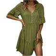 thumbnail image 1 of EQWLJWE Femmes Tops Été V-Cou Femmes Robe Manches Courtes Bouton Dentelle Robe Décontractée en Vrac, 1 of 7