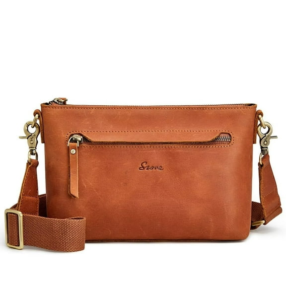 S-ZONE Crossbody Bags for Women Trendy Genuine Leather Small Shoulder Bag Purses with Wide Strap