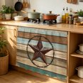 thumbnail image 6 of Teal Brown Farmhouse Cabinet Curtain 35"Wx35"L, Dustproof Under Sink Skirt with Self Adhesive Tape, Country Texas Star Vintage Cabinet Curtain Cover for Kitchen Sink, Bathroom Vanity, Laundry Room, 6 of 9