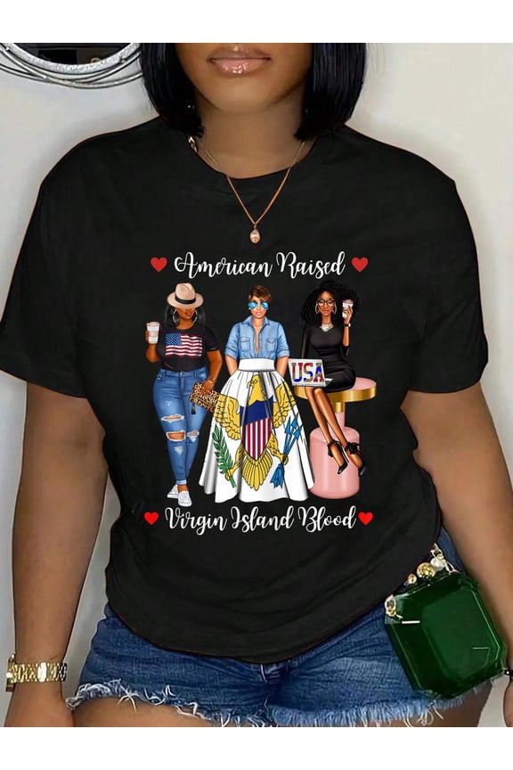 Half USA Virgin Islands Half American Raised in Raised Afro T-Shirt Graphic Tee summer Tops For Women Round Neck Fashion Cotton shirts