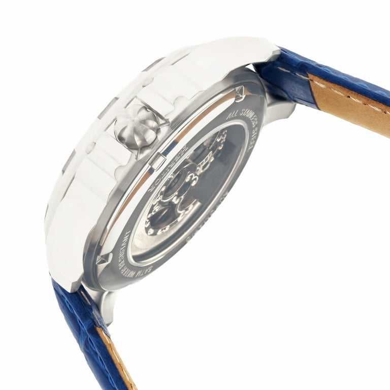 Heritor HERHR5603 Automatic Bonavento Semi Skeleton Leather Band Watch Silver Blue Walmart