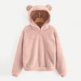 thumbnail image 2 of Fgnfyis Women Long Sleeve Solid Sweatshirt Warm Bear Shape Fuzzy Hoodie Pullover Coat for Winter Pink XL, 2 of 4