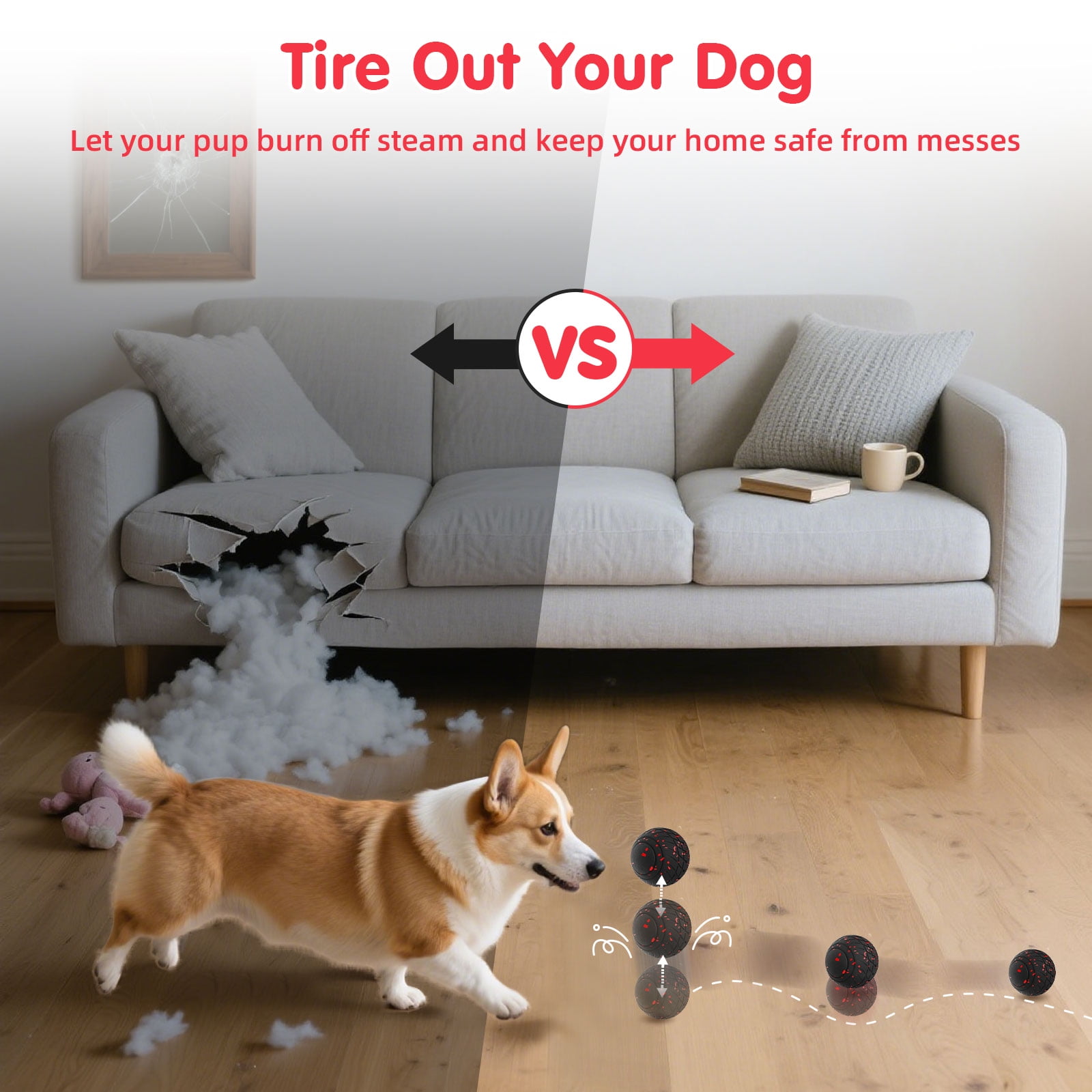 QDAN Interactive Dog Toys Ball, Smart Automatic Rolling, Bouncing and Rotating, E-TPU Material, Self-Moving Dog Toy Ball for Small & Medium & Large Dogs, Black