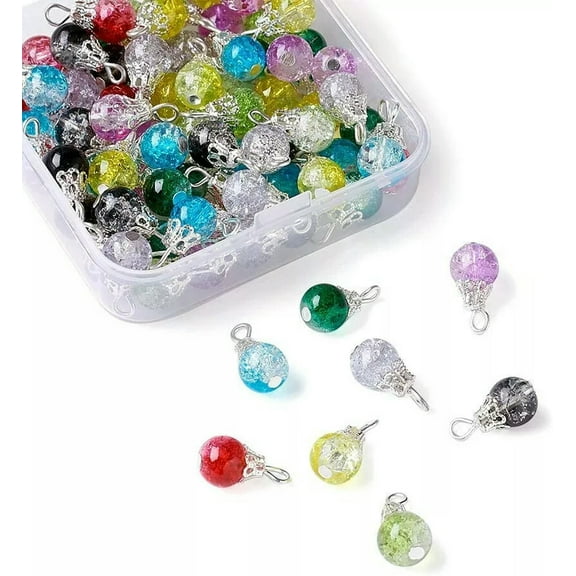 U8MO 10 Crackle Glass Bead Charms 16mm Assorted Lot Mixed Colors Jewelry Supplies Mix