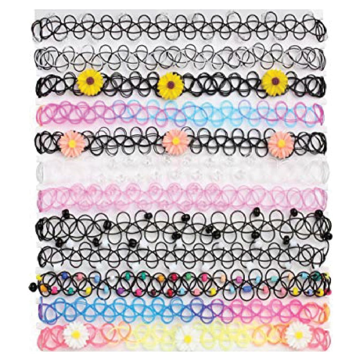 12PCS Choker Necklace Gothic Henna Tattoo Stretch Elastic Flowers Plastic  Jewelry Pack