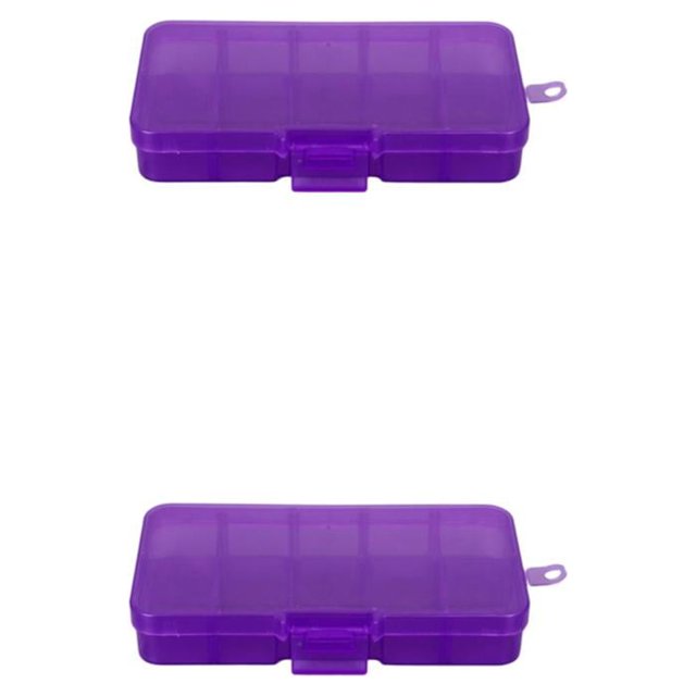 Decodeary 10 Grid Plastic Jewelry Removable Storage Box Multi-functional Organizer for Beads and Earrings Purple 12.8x6.5x2.2cm 2Set