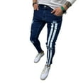 thumbnail image 4 of FOCUSNORM Men's Denim Long Pants, Striped  Letter Destroyed Ripped Jeans, 4 of 5