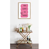 Kate and Laurel Sylvie You Look So Good Pink Tickets Framed Canvas Wall Art by Alli Standefer, 18x24 Bright Gold, Admission Ticket Art for Wall