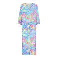 thumbnail image 4 of Puntoco Conjunto de pijama capris de manga larga con cuello redondo y estampado de dos piezas para mujer Puntoco Puntoco-8218, 4 of 5
