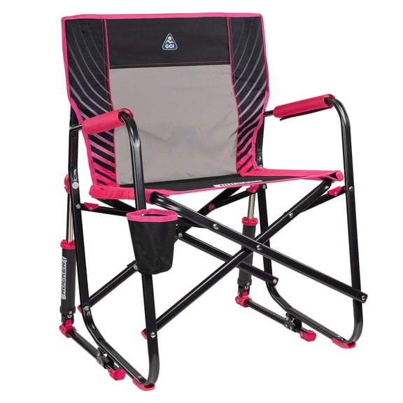 GCI Outdoor Freestyle Rocker Folding Rocking Camping Chair with Cup Holder, Pink Shockwave