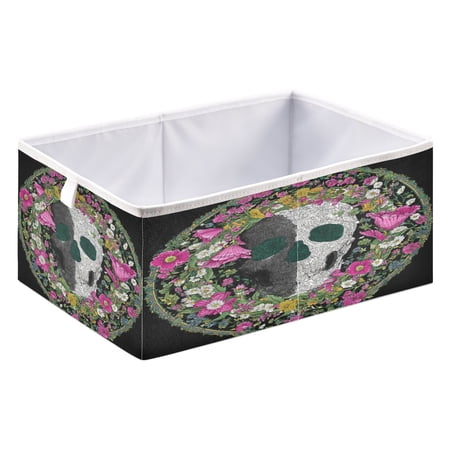 Fabric Storage Bins Foldable Cube For Home Organization Baskets A Skull & Floral Design