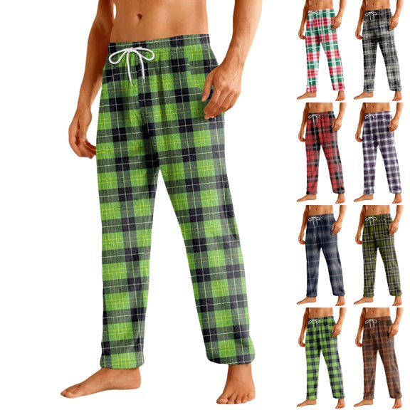 BRANROY Mens Soft Flannel Plaid Pajama Pants - Lounge Bottoms with Pockets Drawstring Relaxed Fit Pants Sleepwear Pajamas for Men Casual Home Pants,Army Green XL