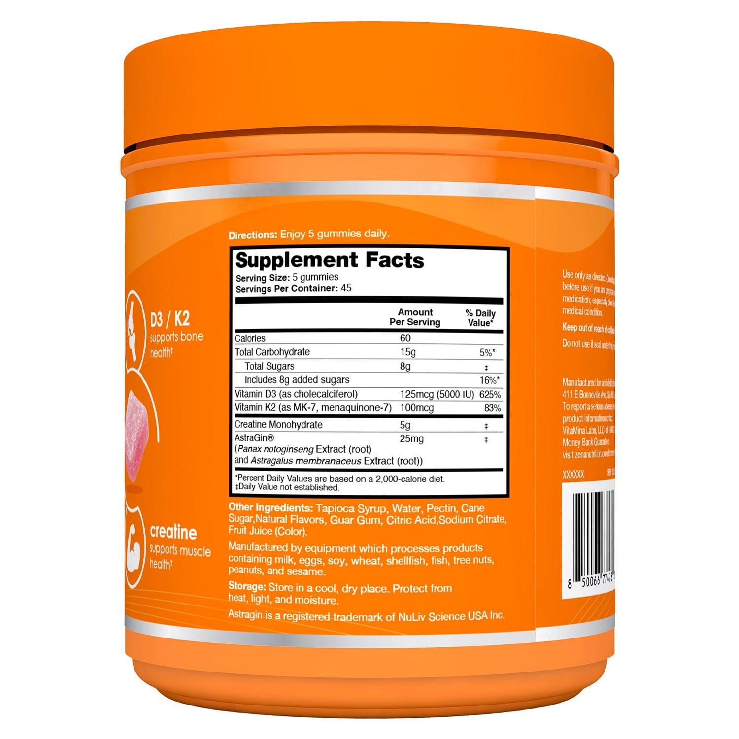 Zena D3/K2 + Creatine Gummies, 225 Count