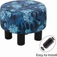 thumbnail image 5 of DECMAY Round Linen Ottoman Foot Stool – Padded Footrest with Non-Skid Pine Legs for Couch, Desk, Dorm, Office, 5 of 6