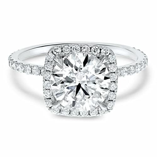 HeartsAndYou 1.6ct Engagement Ring for Women Round Cut Moissanite Accent Halo Solitaire 18k White Gold Over Silver
