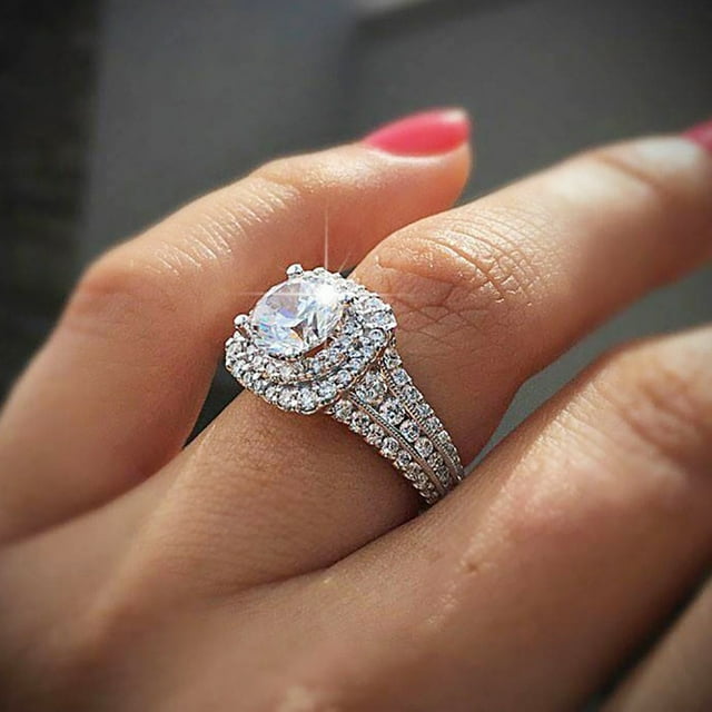 Fiudx Anillo de Diamantes, Elegante Accesorio Redondo Brillante, Tallas Ajustables 5-10, Joyería de Aleación de Moda, Regalo de Aniversario Perfecto, Símbolo de Amor Eterno, Empaque Opp Incluido.