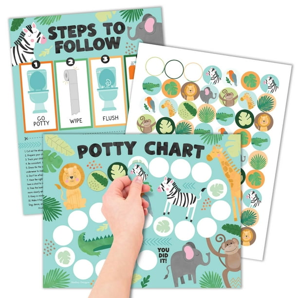 Tabla de pegatinas para aprender a ir al baño con diseños de Hadley para niños pequeños