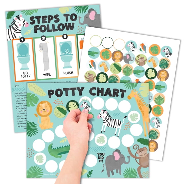 Tabla de pegatinas para aprender a ir al baño con diseños de Hadley para niños pequeños