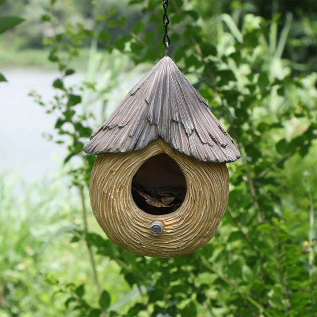 Fiudx Casita para Pájaros de Exterior, Encantadora Decoración de Nido de Resina, Exquisito Diseño Pintado, Duradera y Resistente a La Intemperie, Ideal para Decorar El Balcón o El Jardín, Regalo para