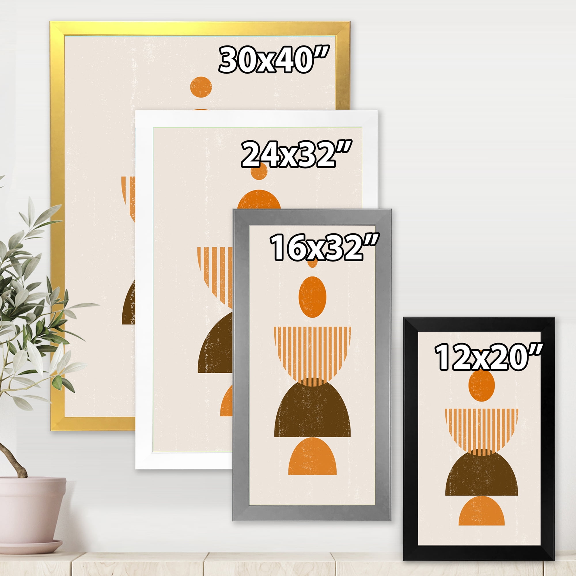 Designart 'Abstract Minimal Moon and Sun In Earth Tones I' Modern Framed Art Print