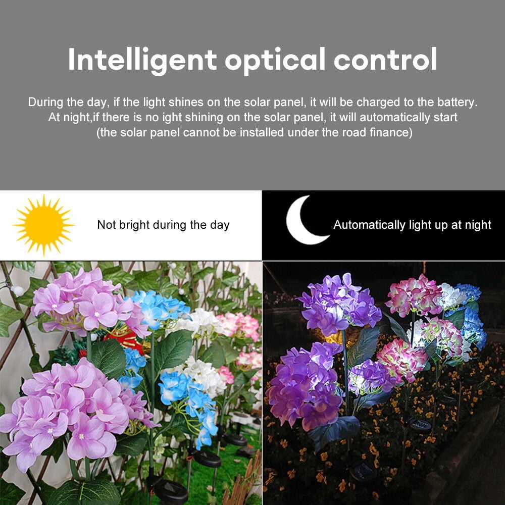 2 Pack 3 Head Hydrangea Solar Garden Stake Lights Outdoor Waterproof Solar Powered Decorative Lights for Patio, Courtyard, Garden Lawn (White)