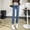 Blue, variant on Maternity Work Pants Jeans Straight Leg Pants Solid Color High Waist Denim Slim-Fit Button-Down Cropped Pants Pregnancy Pants