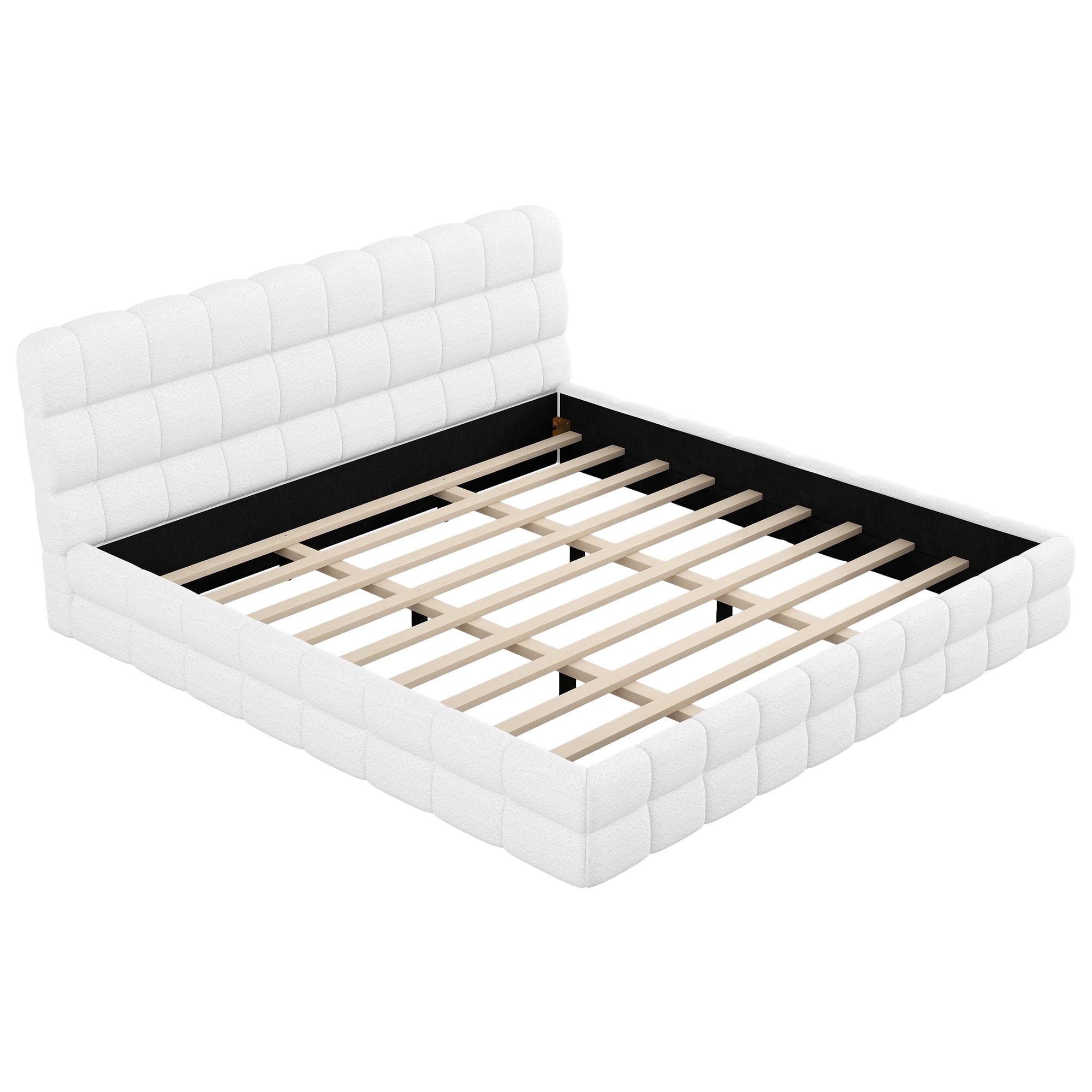 Euroco Upholstered King Size Platform Bed, White
