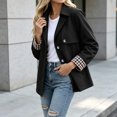 thumbnail image 6 of Byworldtasic Womens Lapel Short Trench Coat Plaid Cuff Lightweight Casual Button Jacket with Pockets, 6 of 8