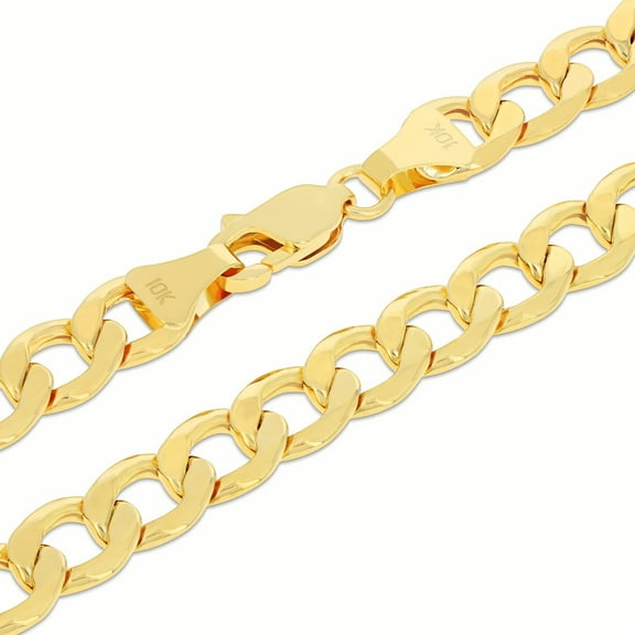 Nuragold 10k Real Yellow Gold Cuban Curb Link 7.5mm Chain Necklace (20"-30") Italian Jewelry for Men